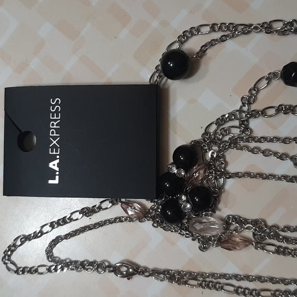 L.A Express 2 silver tone chains Necklace - Picture 2 of 2
